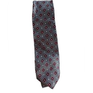 Pronto Uomo Platinum Silk Tie - Gray and Red Print